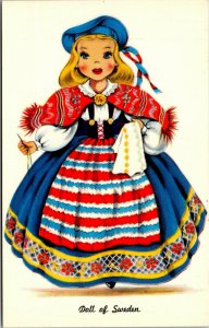 Vtg Dolls of Many Lands Doll of Sweden 1950s Unused Postcard