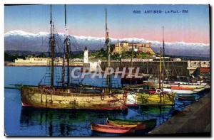 Postcard Old Lighthouse Antibes harbor Boats