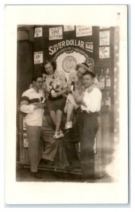 RPPC Studio Photo SILVER DOLLAR BAR Location? Souvenir 2 Couples 1940s Postcard