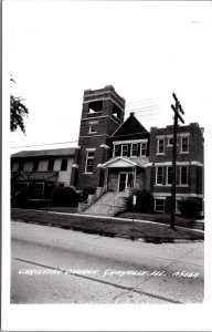 RPPC View of Christian Church, Grayville IL Vintage Postcard V65