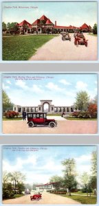 3 Postcards CHICAGO, IL ~ Pavilion DOUGLAS PARK Natatorium & Resting Place 1910s