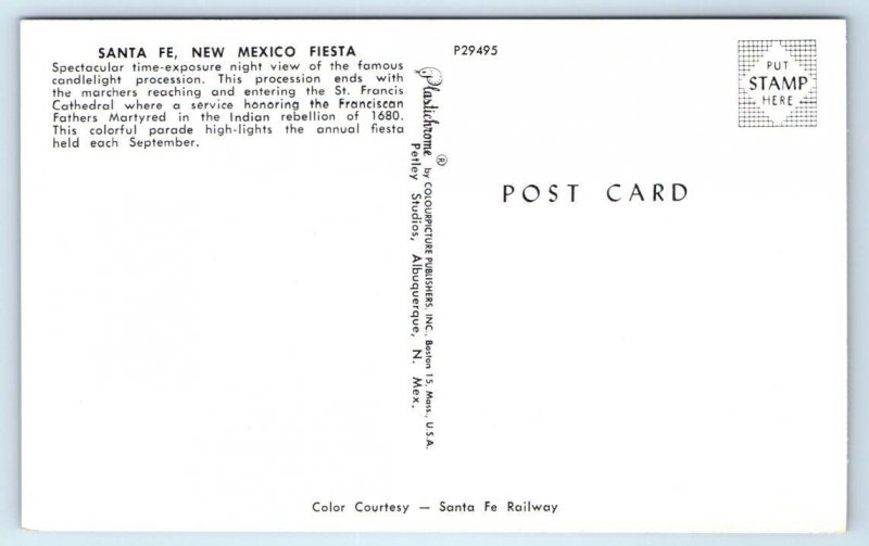 SANTA FE, NM ~ Time Exposure CANDLELIGHT PROCESSION La Fonda c1950s Postcard