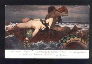 043893 Nude MERMAN & Nymph SIREN & Water SNAKE by BOCKLIN old