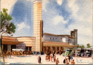 postcard art Italy - Montecatini Terme - Railway Station - Tuscany Aldo Raimondi