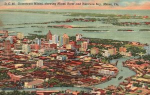 Miami Florida, 1951 Downtown Miami Showing River Biscayne Bay Vintage Postcard