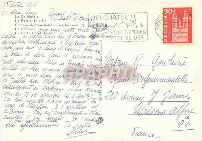 Modern Postcard Souvenir de Neuchatel The Collegiate The Port and the city of...