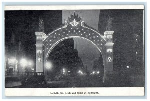 c1910's La Salle St. Arch And Hotel At Midnight Cross Cars Vintage Postcard
