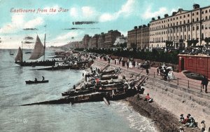 VINTAGE POSTCARD WALKING THE PIER AT EASTBOURNE EAST SUSSEX U.K. MAILED 1907