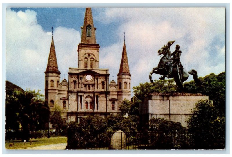 c1960's St. Louis Cathedral General Jackson Scene New Orleans Louisiana Postcard