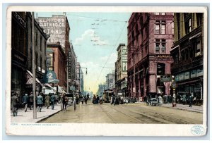 Kansas City Missouri MO Postcard Walnut Street Busy Day Streetcar Buildings 1910