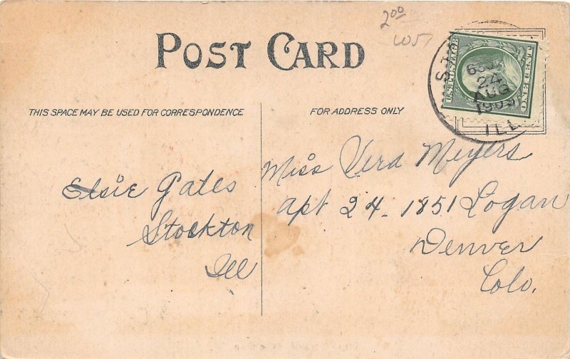 F90/ Stockton Illinois Postcard 1909 High School Building