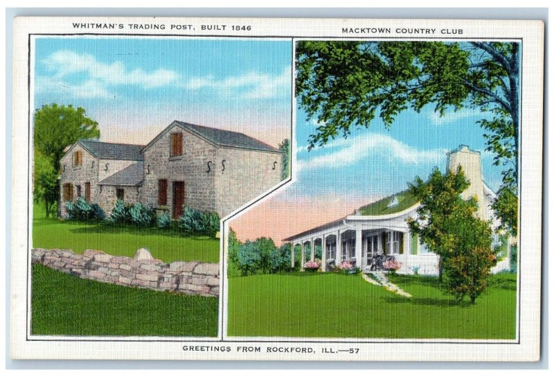 Rockford Illinois IL Postcard Whitman's Trading Post Macktown Country Club c1940