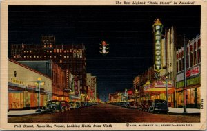 Postcard TX Amarillo Polk Street Looking North from Ninth Street View 1948 S58