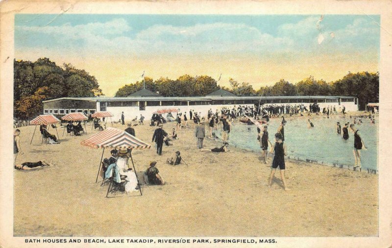 BEACH LAKE TAKADIP RIVERSIDE PARK SPRINGFIELD MASSACHUSETTS POSTCARD (c. 1915)