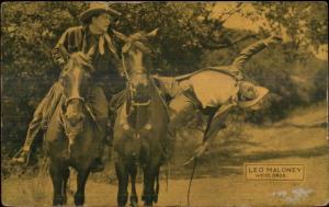 Cowboy Actor Leo Maloney Fighting on Horse Postcard