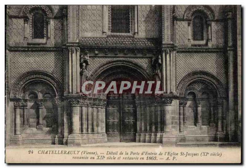 Old Postcard Chatellerault (Vienna) Detail of the Gate of Entrance of the Chu...