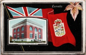 Regina SK Land Titles Building Saskatchewan Maple Patriotic Flag Postcard G17