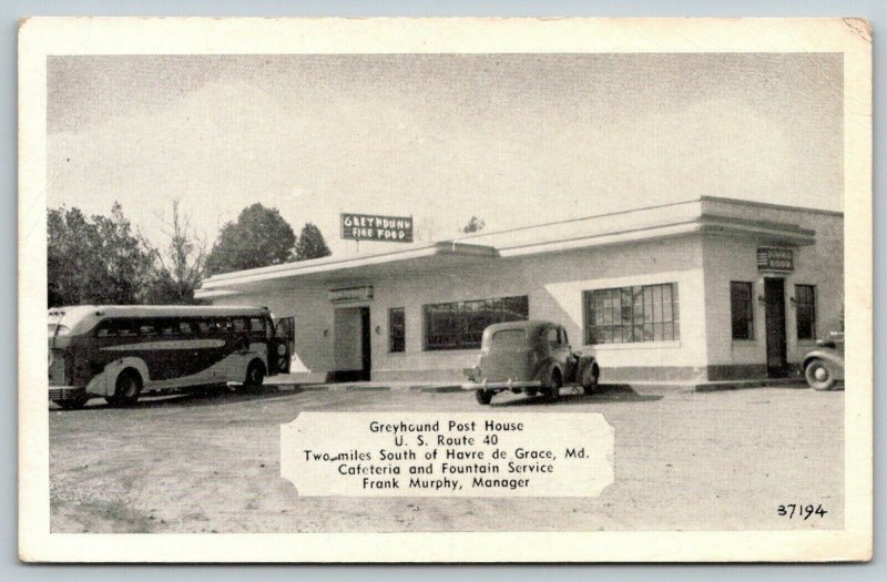 Havre de Grace MD~Greyhound Bus @ Post House Cafeteria & Fountain~Route 40~1940s