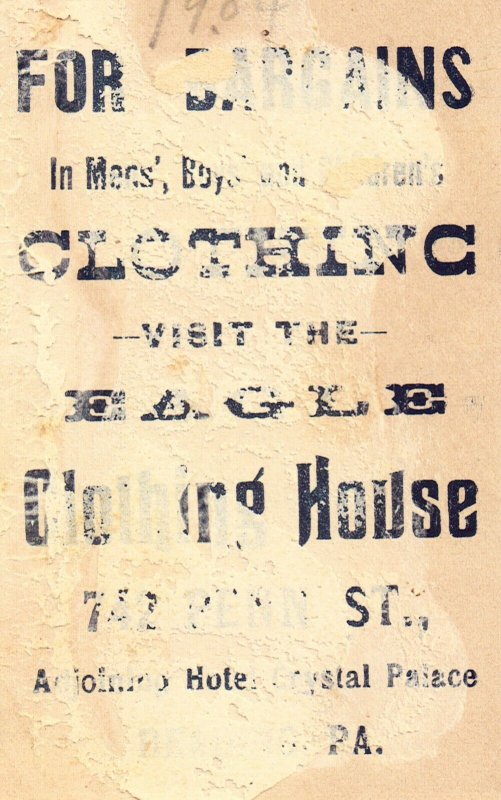 Victorian Trade Card - Eagle Clothing House - Reading, Pa.