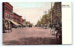 BILLINGS, MT ~ STREET SCENE MONTANA AVENUE Thornton Hotel 1910  Postcard