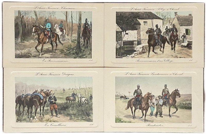 Lot 4 vintage postcards set military history french army cavalry uniforms 