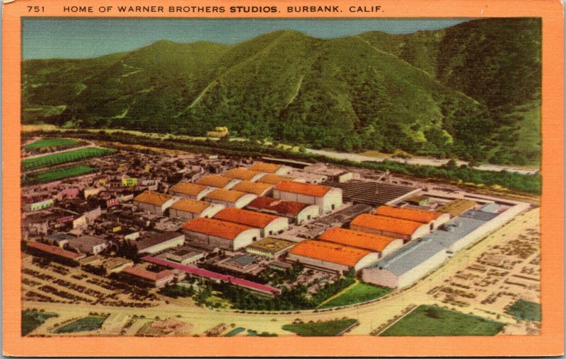 Vtg 1930's Warner Brothers Movie Studios Burbank California CA Linen Postcard