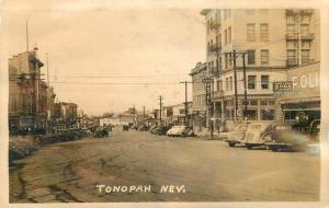 1940s Tonopah Nevada Street View Mizpah Hotel Soda Fountain Candy Ice Cream RPPC