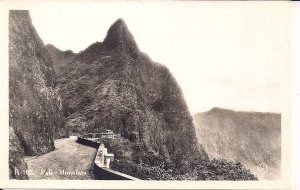 RPPC Honolulu HI, Pali, Mountain Crag, Highway, EKC 1930-50, Hawaii Real Photo