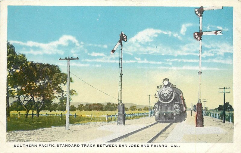 1920s Postcard; Southern Pacific RR Track between San Jose & Pajaro CA, Signals