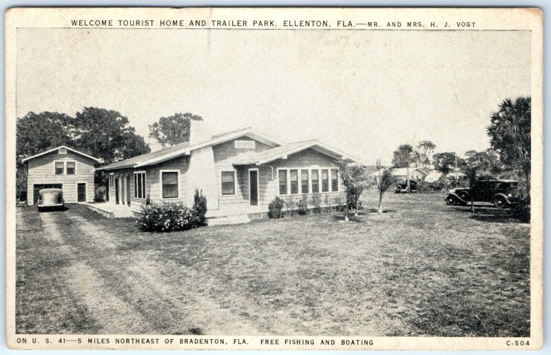 c1920s Ellenton, Fla Tourist Home Trailer Park Postcard FL Bradenton Vogt A88