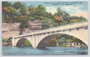 Linen~Bridge Over Elk River @ Noel Missouri~Vintage Postcard
