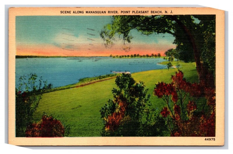 Manasquan River Scene Point Pleasant Beach NJ New Jersey Linen Postcard V11