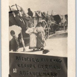 c1918 WWI Chateau Thierry, France RPPC Refugees Flee Wagon Civilian Girl PC A193