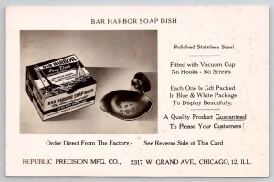 Republican Precision Mfg Co Advertising Bar Harbor Light Soap Dish Postcard I29