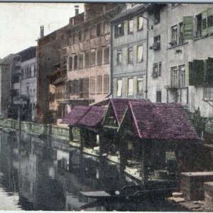 c1910s Strasburg, Germany Old Houses on Ill Breusch River Litho Photo PC A60