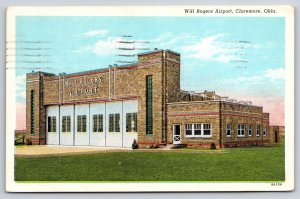 Claremore Oklahoma~Will Rogers Airport~PM 1943~American Art~Vintage Linen PC