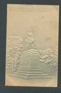 1906 Post Card Cincinnati OH Harrison Monument Pale Greenish Blue Airbrushed---