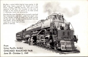 Postcard Big Boy 4-8-8-4 Mallet Type Engine Train Chicago Railroad Fair Illinois