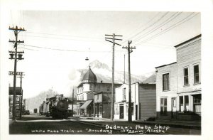 RPPC White Pass Train on Broadway, Skagway AK, Dedman's Photo Shop Unposted