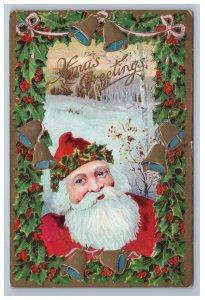 Early Santa Claus Xmas Greetings Christmas Postcard Embossed Made in Germany