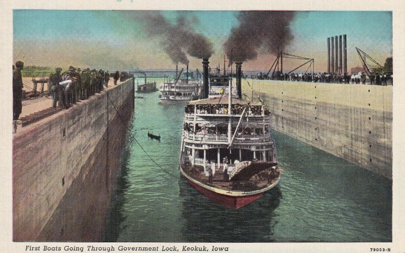 KEOKUK, Iowa, 1930-1940s; First Boats Going Through Government Lock