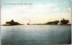 St. Clair Flats Michigan, US Ship Canal, Sea Ocean, Waterfront, Vintage Postcard