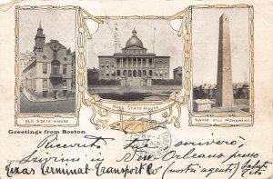 GREETINGS FROM BOSTON MASSACHUSETTS TO GENOA ITALY POSTCARD 1902