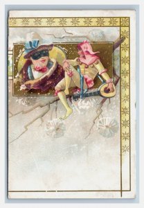 1880s Masquerade Jester Mandolin Winter Scene Fab! P205