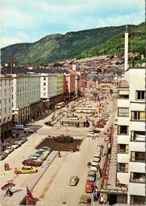 Norway postcard - Torgalmenningen - Main square in Bergen 1970s street scene