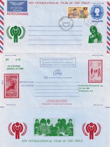 1979 Year Of The Child 3x New Zealand Aerogramme Incl Specimin