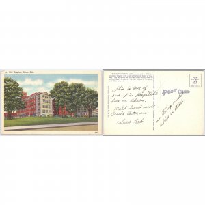 Postcard City Hospital Akron Ohio Architecture Linen Era