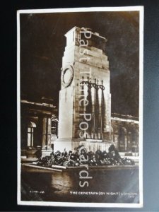 London THE CENOTAPH WAR MEMORIAL FLOOD-LIT By Night c1930's RP Postcard