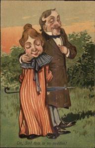 Cute/Funny Looking Couple Walking in Park PFB Postcard #5  - Caricature