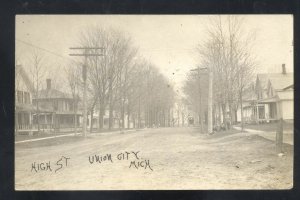 RPPC UNION CITY MICHIGAN HIGH STREET SCENE RESIDENCE 1909 REAL PHOTO POSTCARD